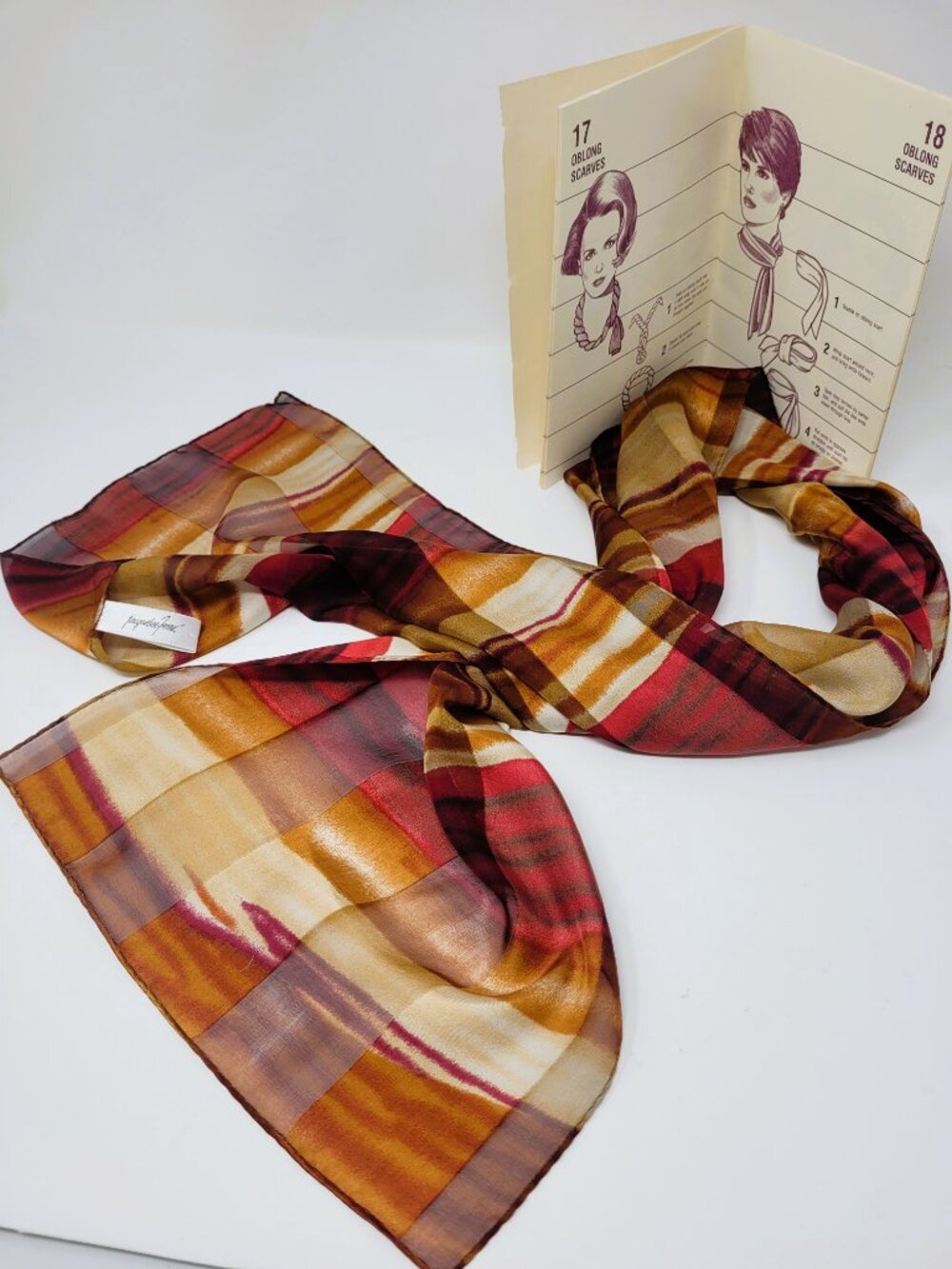 Jacqueline Ferrar 100% Silk Scarf Earth Tone Sheer Striped NWOT